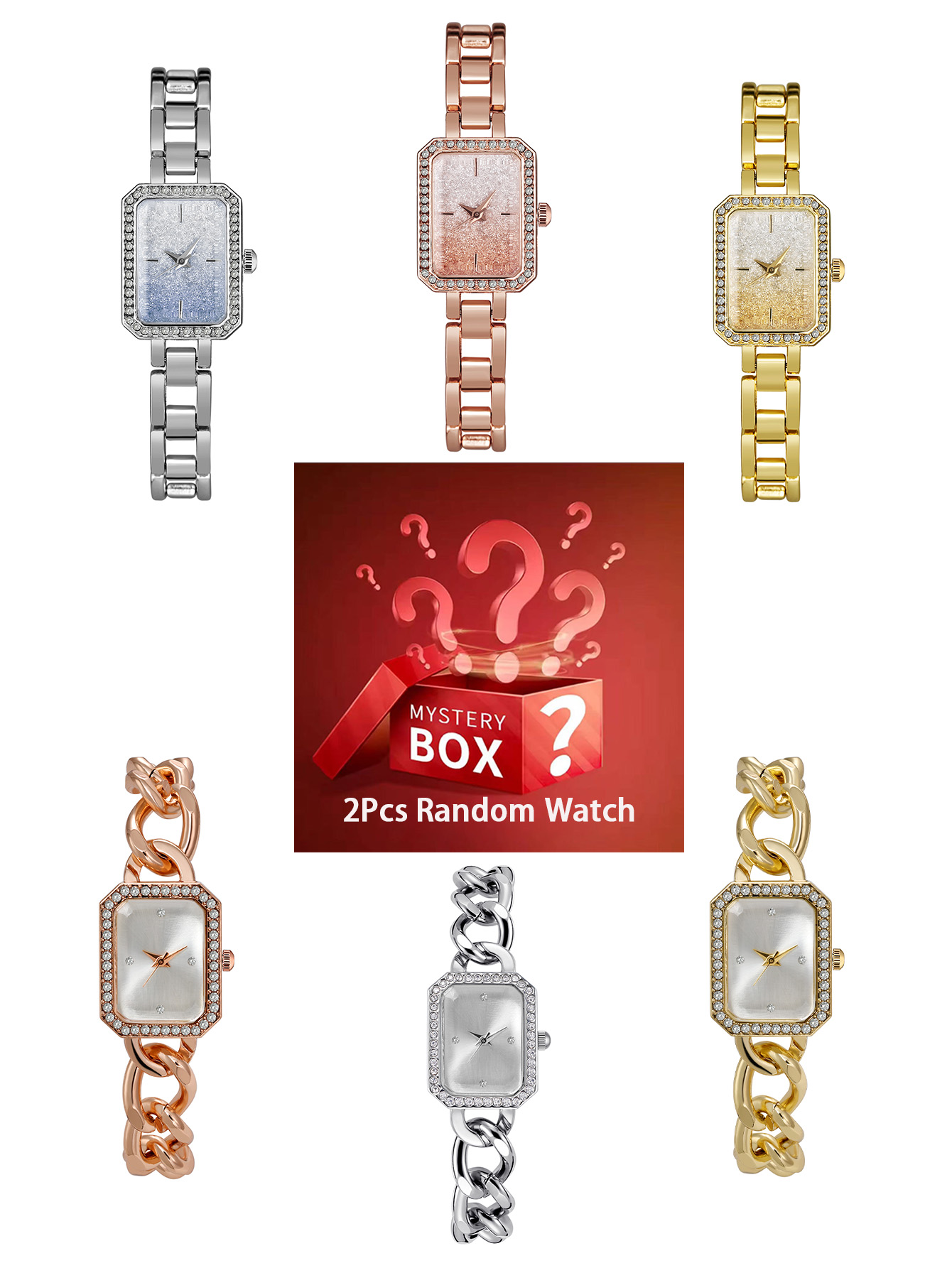 Luxury Watch Diamond - قطعتان من الساعات النسائية، صندوق غامض،