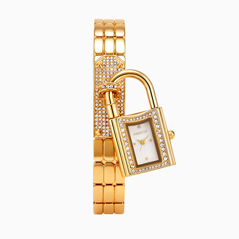 Luxury Watch Diamond - ساعة يد نسائية كوارتز بتصميم قفل