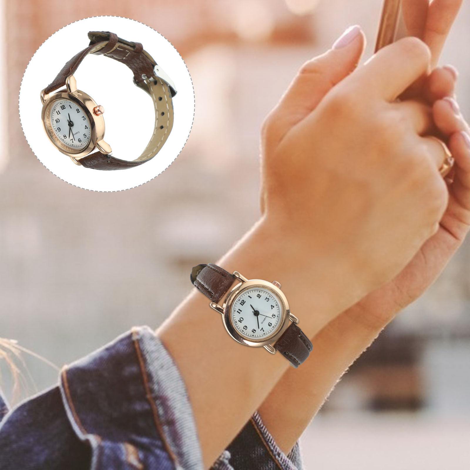Luxury Watch White - ساعة نسائية بسيطة وأنيقة بحزام بني