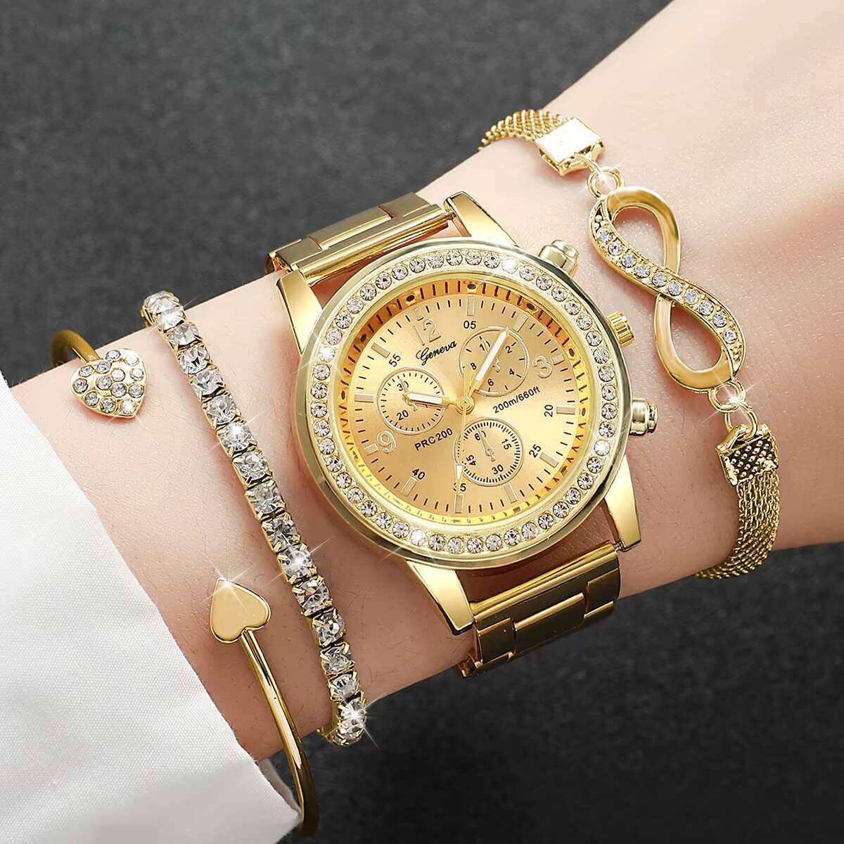 Luxury Watch Case Travel - 4 قطع/مجموعة ساعات نسائية فاخرة مرصعة