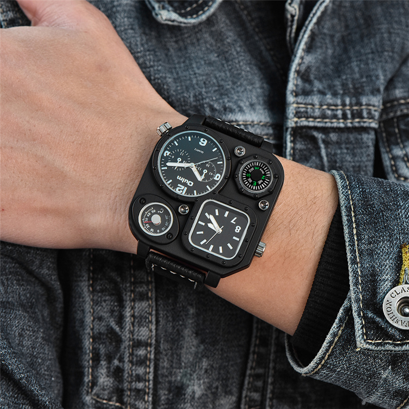 Compass Watch Luxury - Oulm كلاسيكي أسود ساعات غير رسمية