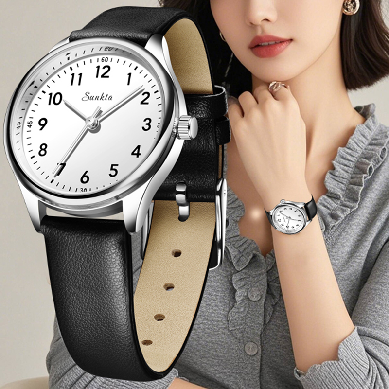 Luxury Watch White - ساعة كوارتز للسيدات بتصميم بسيط باللونين