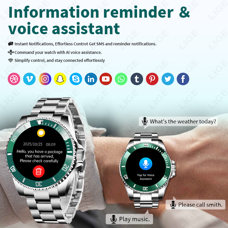 LIGE جديد ساعة ذكية الرجال بلو - مراجعة Luxury Watch On Wrist وسعره
