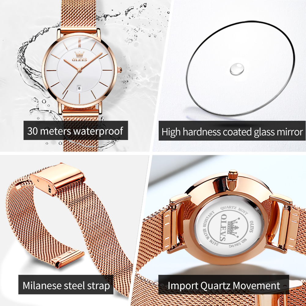 OLEVS ساعة نسائية 5869 أنيقة م - مراجعة Luxury Watch Logo وسعره