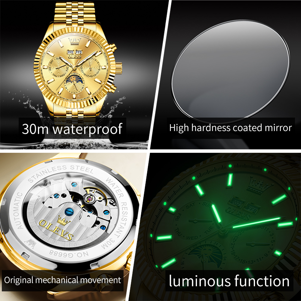 ساعة OLEVS 6688 أوتوماتيكية لل - مراجعة Luxury Watch Hd وسعره