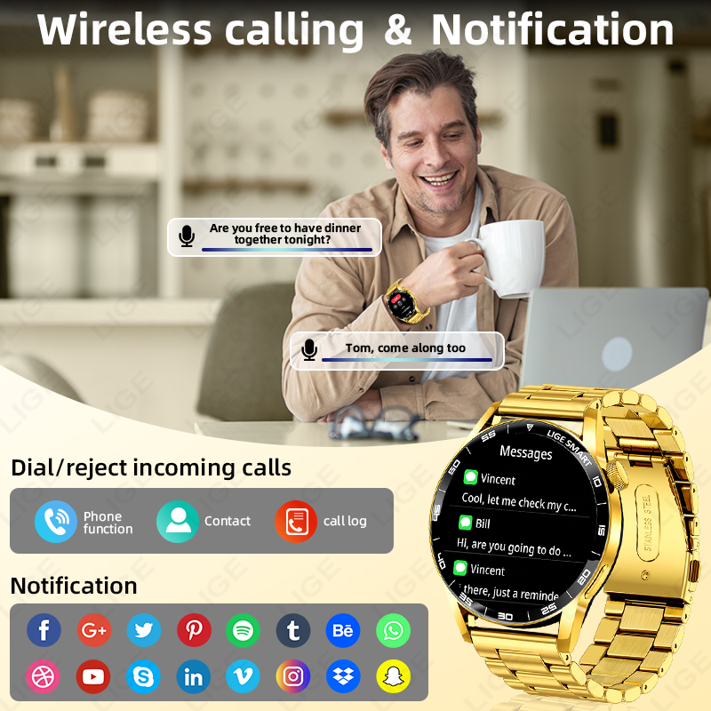 LIGE ساعة ذكية فاخرة للرجال وا - مراجعة Luxury Watch On Wrist وسعره